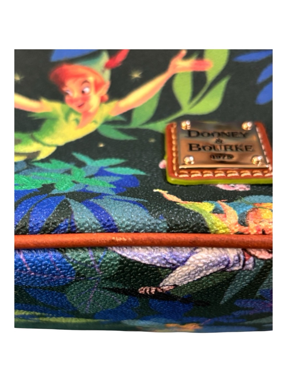 Dooney & Bourke Green Tinker Bell Print Shoulder Bag with Brown Trim - Picture 8 of 16